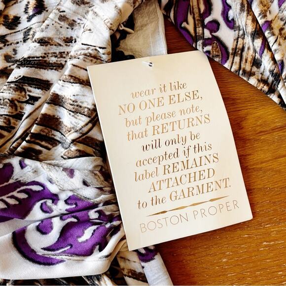 NEW Boston Proper Purple Cream Faux Wrap Dress 3/4 sleeves womens size 6 - Picture 5 of 11